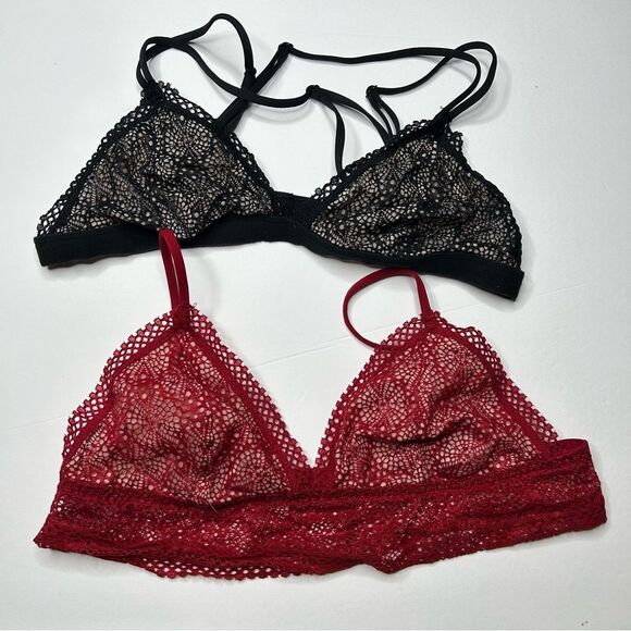 Victoria's Secret Black and Red Floral Lace Unlined Bra Bundle Large Intimates - Picture 6 of 6